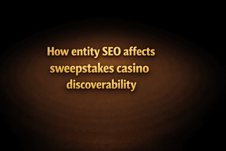 SEO strategist reviewing entity mapping and search analytics for sweepstakes casino affiliate content