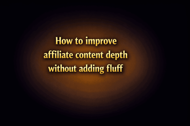 Affiliate content editor reviewing SEO depth and compliance criteria on a dashboard