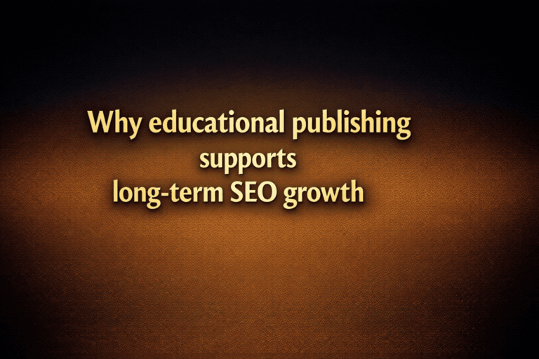 Editorial team reviewing an educational publishing SEO workflow and analytics dashboard